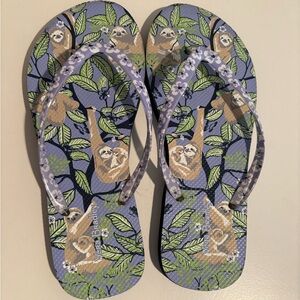 Vera Bradley Blue and Green Sloth Flip Flops